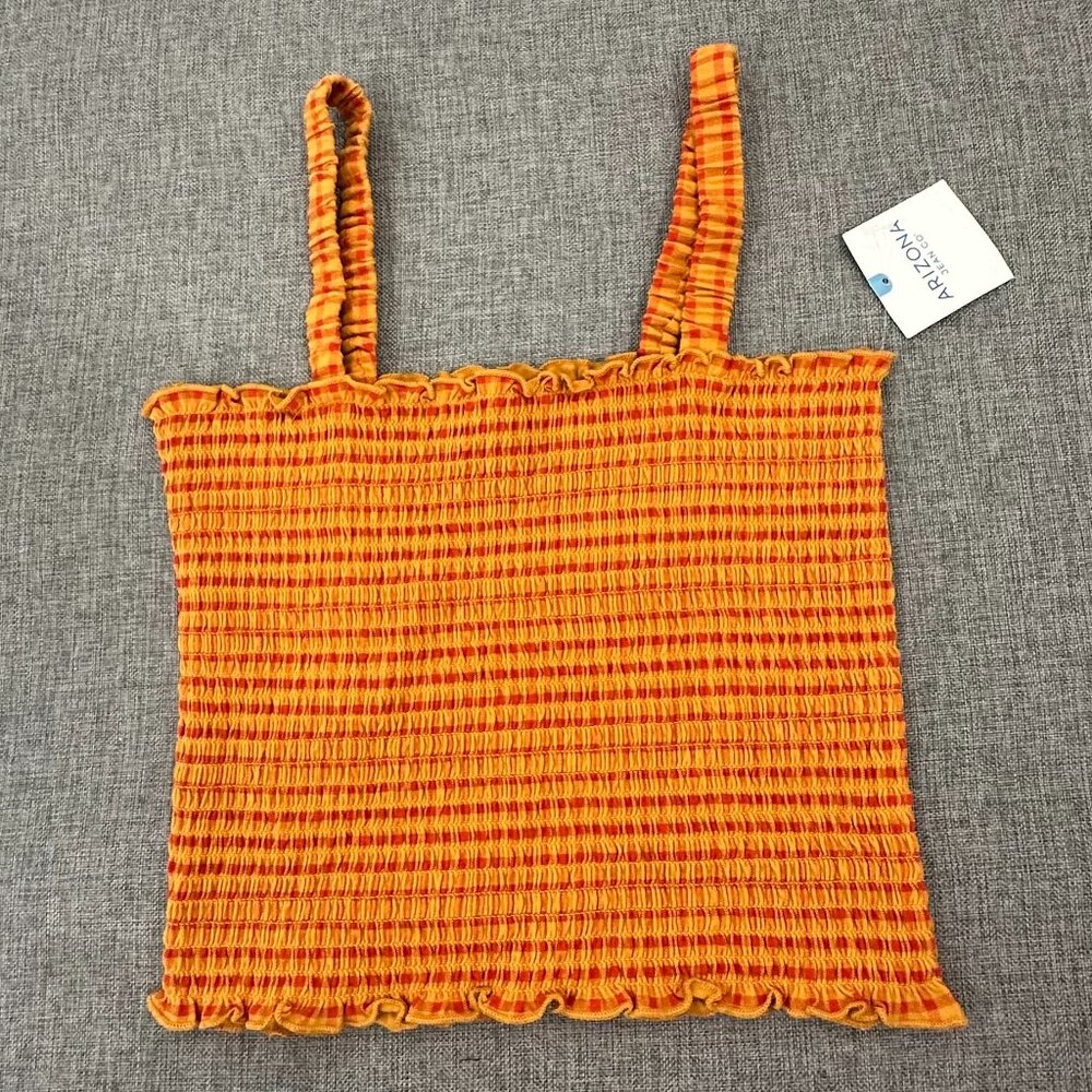 NEW! Arizona Jean Crop Top Plaid Red Orange $24 Medium Stretch Cotton Blend